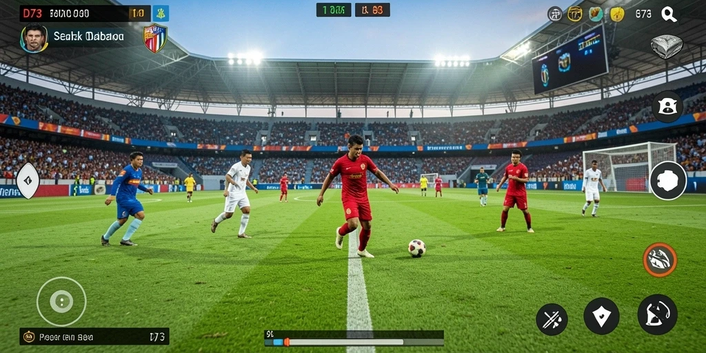 Screenshot D73 menunjukkan aksi penuh ketegangan di lapangan sepak bola.