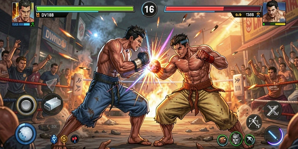 Screenshot gameplay DV188 menampilkan aksi pertarungan mendebarkan.