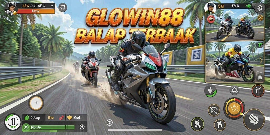 Gameplay mendebarkan dari GLOWIN88 menampilkan pembalap di lintasan balap.