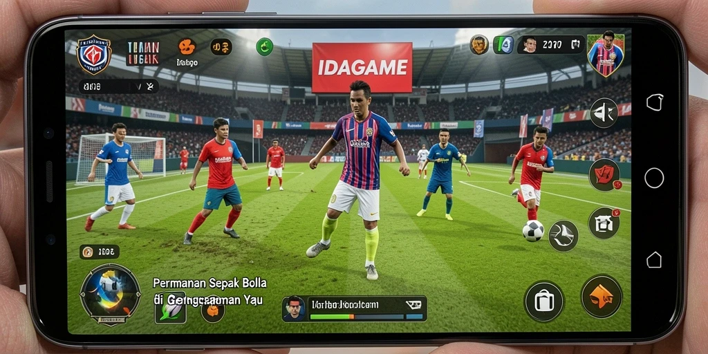 Tampilan gameplay IDAGAME dengan aksi penuh di lapangan.