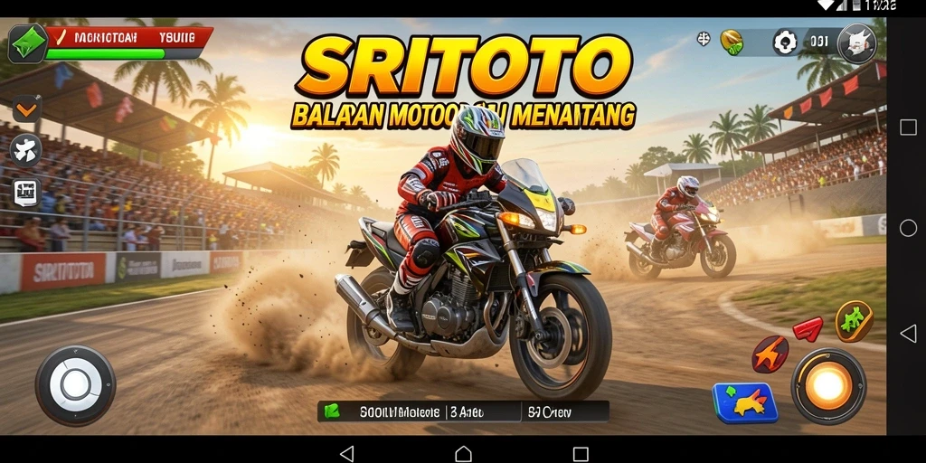 Tangkapan layar gameplay SRITOTO dengan balapan motor yang intens.